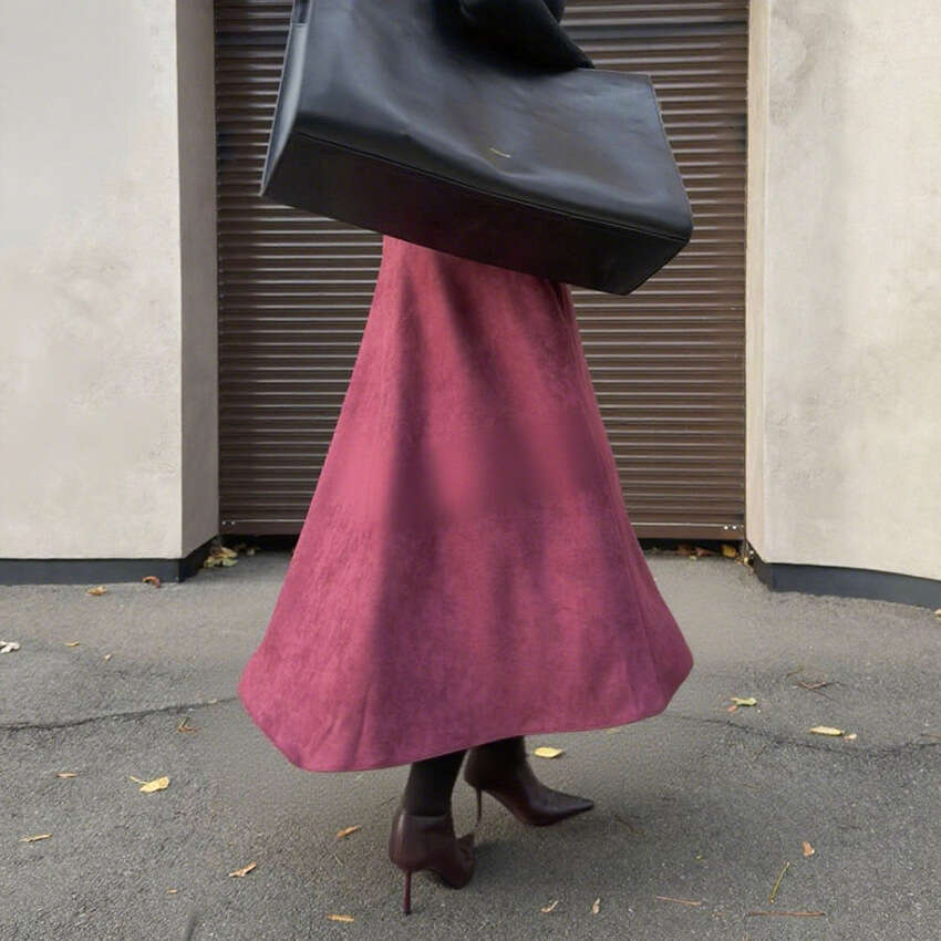 Autumn Winter New A-Line Long For Women With Design Sense And Elegant Suede Leather Skirt B5