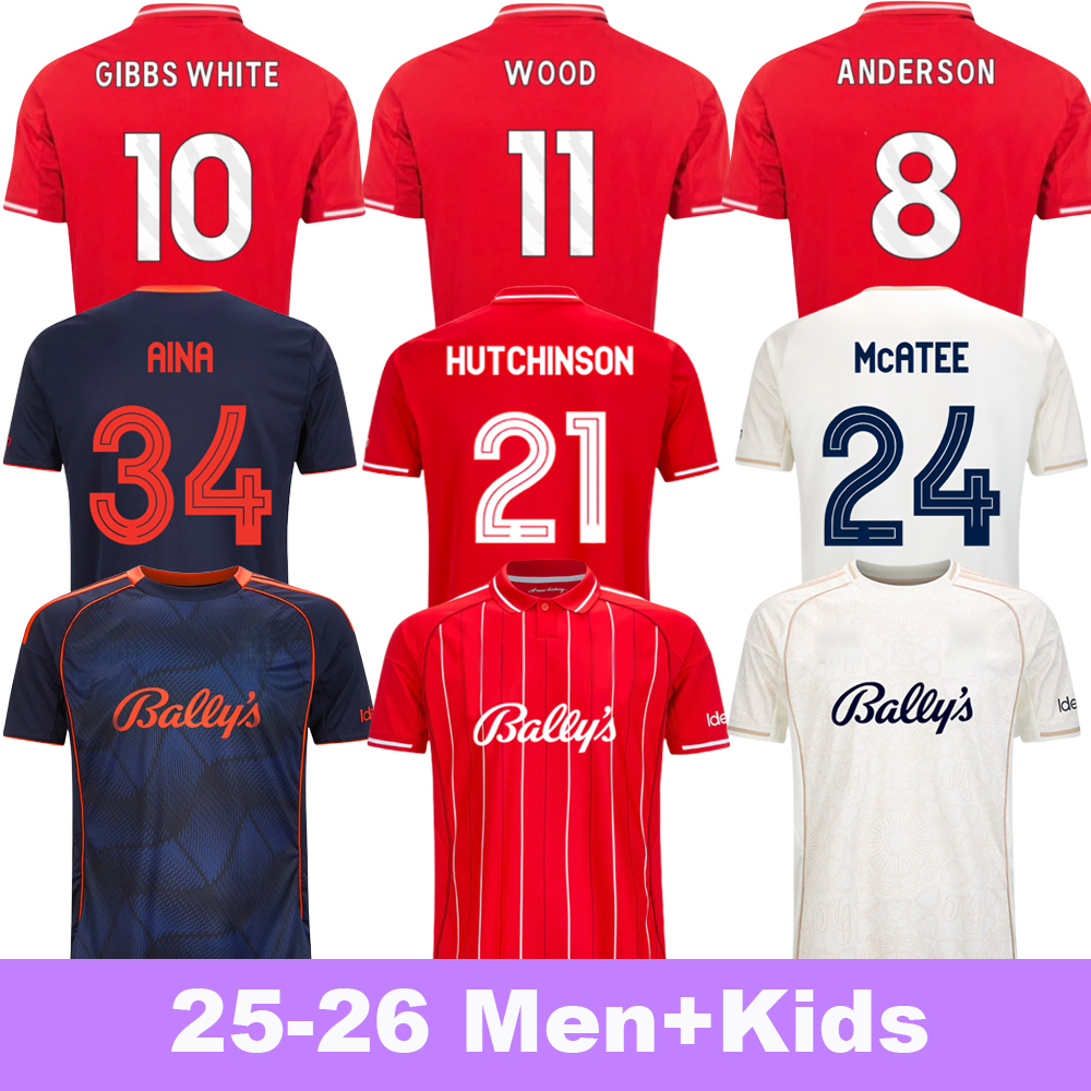 25/26 Soccer Jerseys Gibbs-White Anderson Wood Home and away football match shirts HUTCHINSON KALIMUENDO McATEE Hudson-Odoi NFFC football kids kit