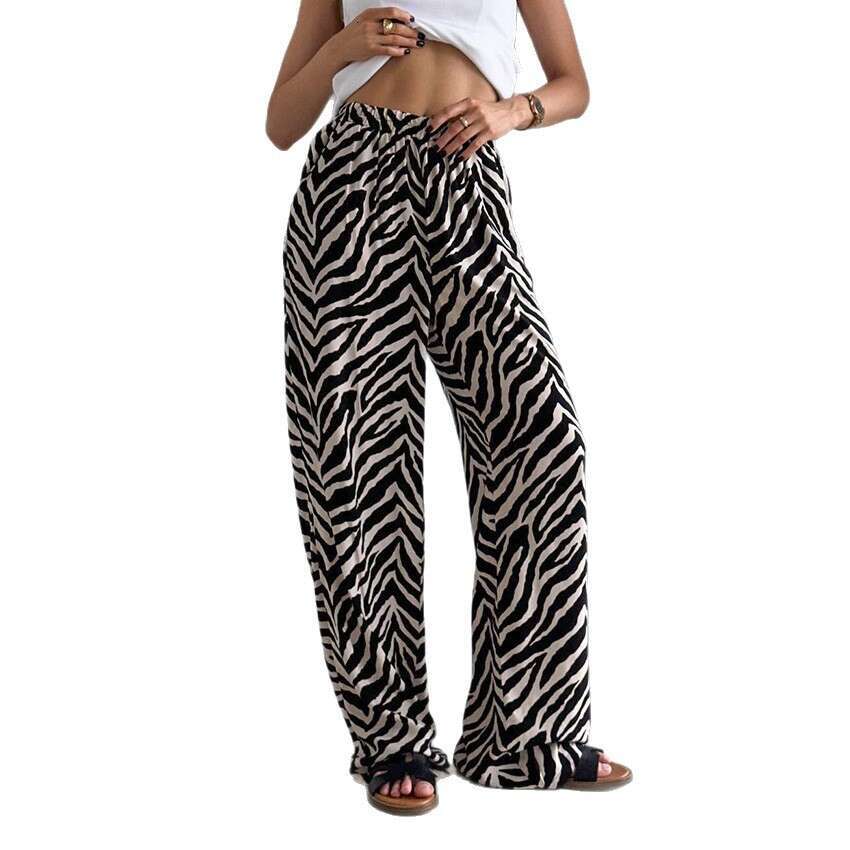 Autumn Winter New Style Personality Zebra Pattern Casual Long Design Sense Elegant Loose Wide-Leg Pants B5