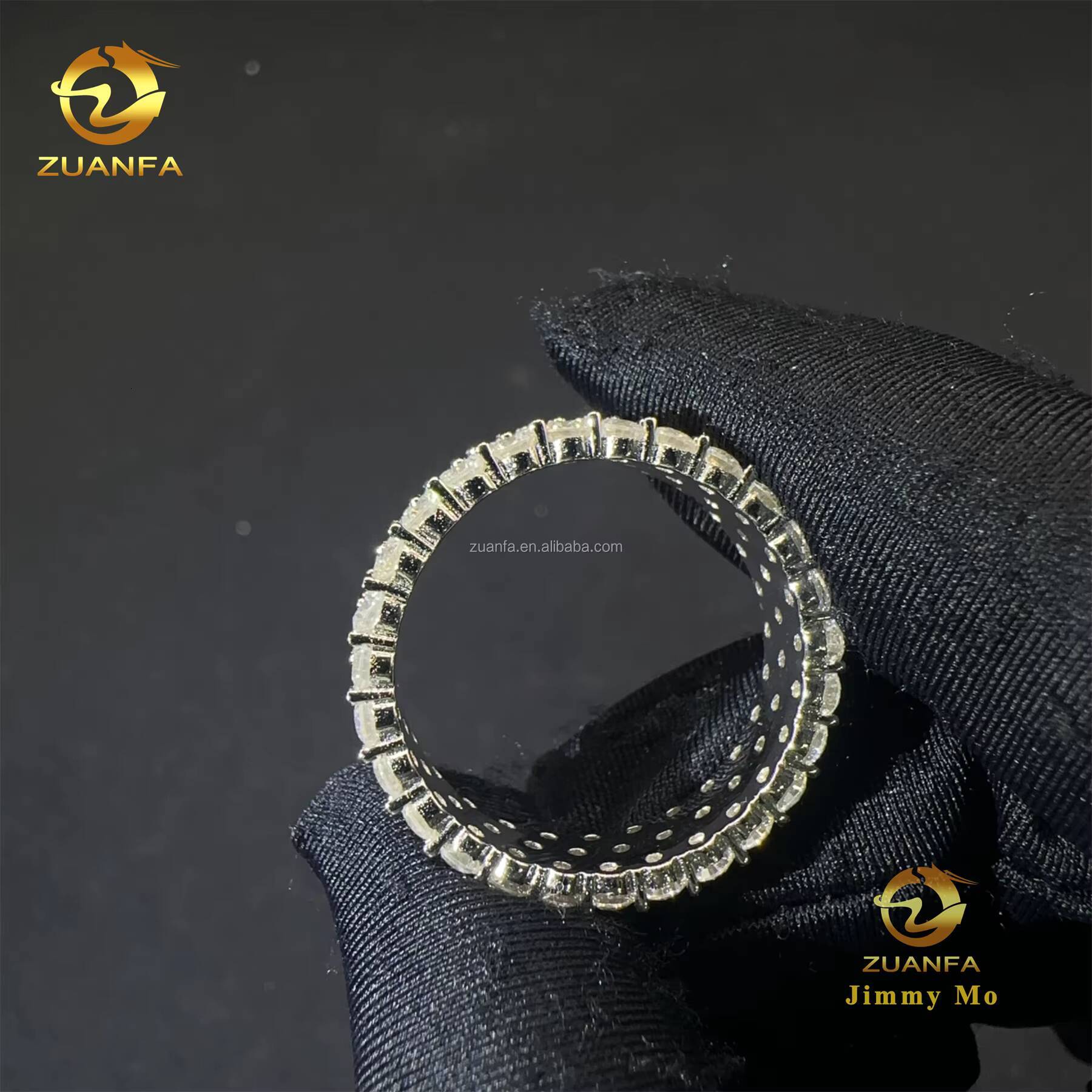 New Design 3Rows Stone Rhodium Plating S925 Silver Elegant Style Luxury Jewelry Moissanite Diamond Eternity Band Ring Women