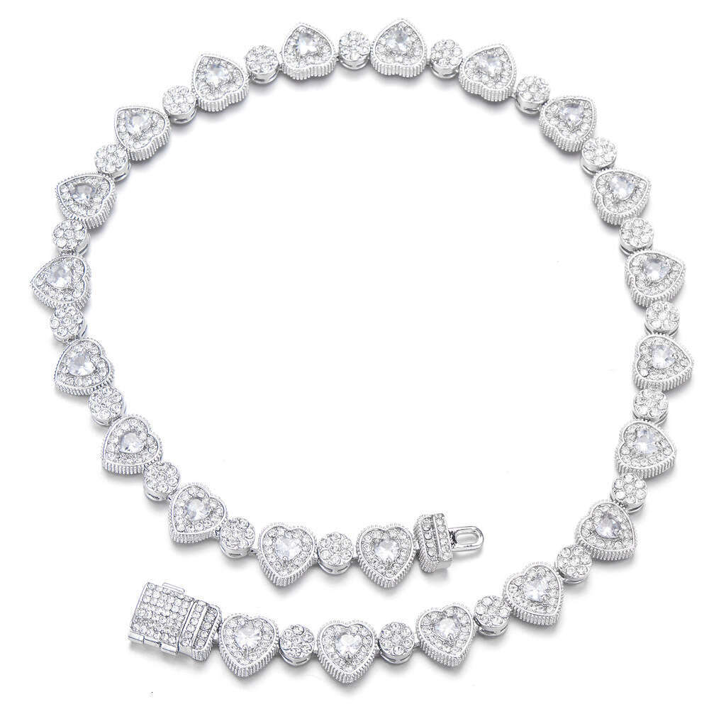 DHCollections Hyundai Hip-Hop New Heart-Shaped Rock Candy Zircon Splicing Necklace 12mm Geometric Cuban Chain Personality Fashion Trendy Jewelry