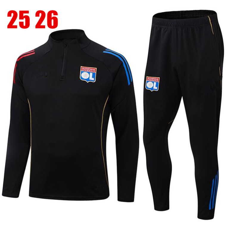 2025 Mens Lyon Tracksuits Long sleeved half zipper Soccer Jersey Top Quality 25 26 lyon chandal futbol Training suit survetement sweatshirt