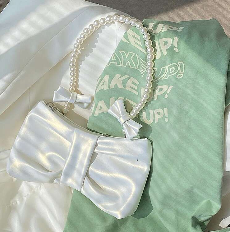 Girl's Pearl Bowknot Underarm 2025 New Fresh Fairy Korean Style Shoulder Handbag Crossbody Bag