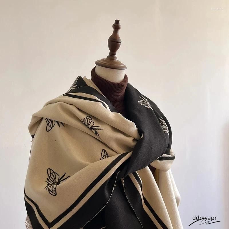 Scarves 2024 Winter Cashmere Shawl Women High-End Temperament Ddmydec Short Fringe Warm Bib Double-Sided Printed Scarf Dual-Purpose