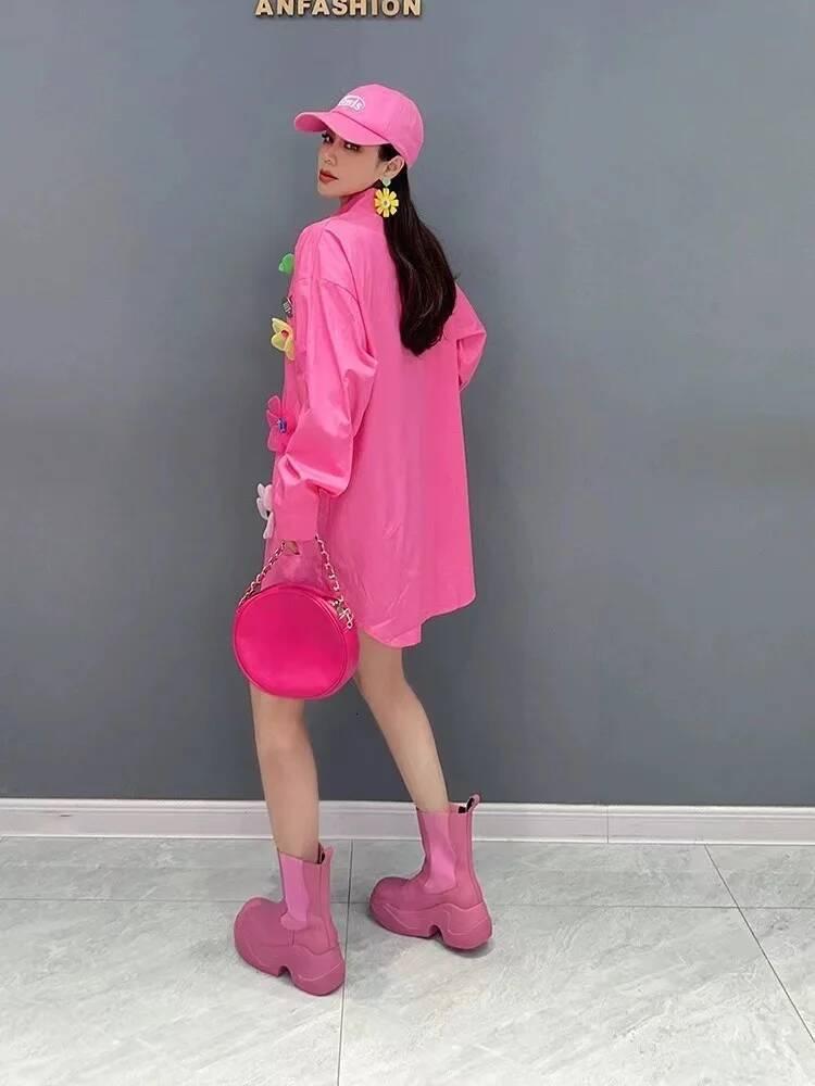 2025 Designer's New Sequins Diamond Flower Embroidery Cotton Long Oversized Women's Shirt Spring Long Sleeve Shirt Y K Top design powder blu