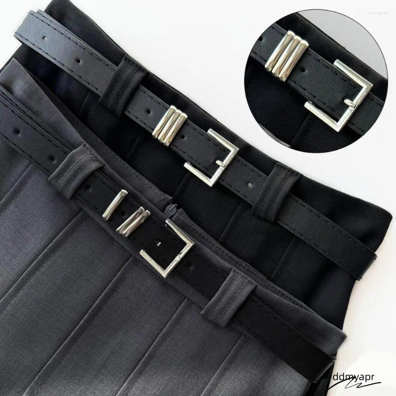 Ddmydec Skirts Women Maxi Skirt High Waist Pleated Ankle Length With Belt Solid Color A-Line Long For Office Women's Clothing