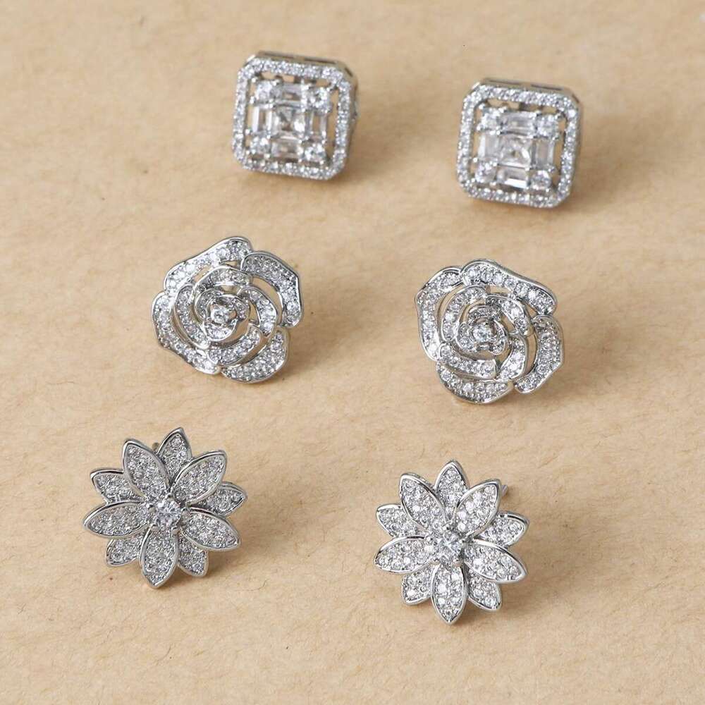 DHpet Micro Pave Zircon Chinese Lotus for Women Trendy Brand Same Light Full Dia Forest Style Artistic Temperament Flower Earrings