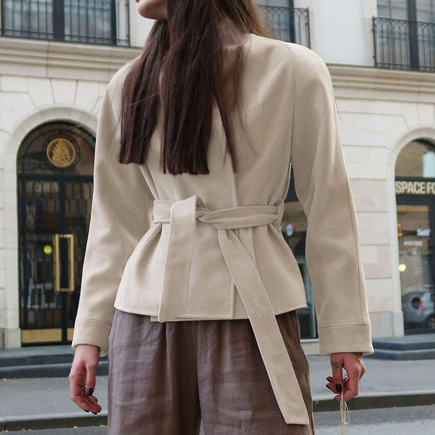 Autumn Winter New Wrap Belted Coat For Women With Design Sense, Elegant And Fashionable Suede Top B3