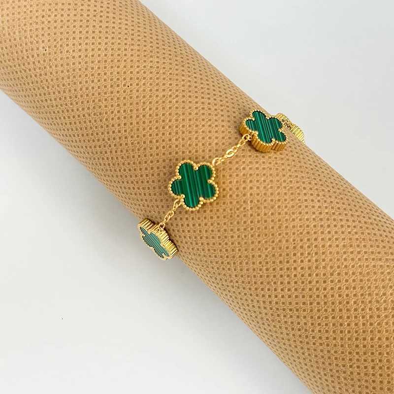 Adjustable Stainless Steel Bracelet Double Sided Bracelets Five Leaf Petals Flower Gold Plated Clover Women Fashion Jewelry S250906