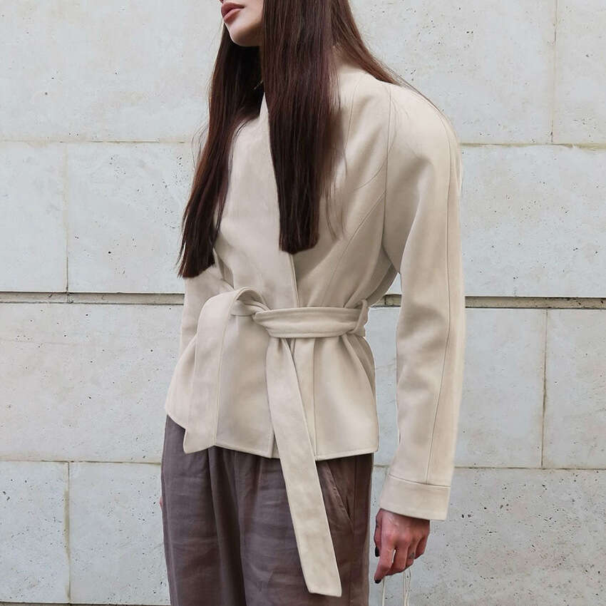 Autumn Winter New Wrap Belted Coat For Women With Design Sense, Elegant And Fashionable Suede Top B3