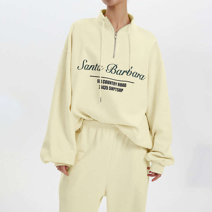 Autumn Winter New Loose Simple Zipper Printed Sweatshirt Wide-Leg Pants Set Design Sense Elegant Casual B3