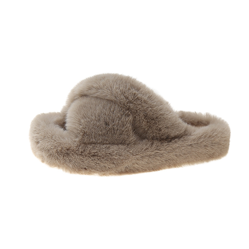 Free shipping Designer Slippers High quality fashionable thick soled height increasing hairy slippers with added velvet cotton for external wear