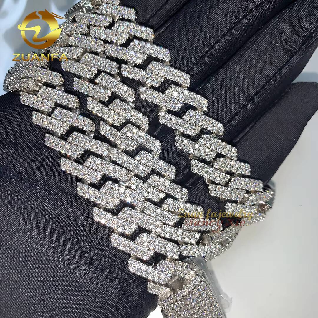 Iced Out Diamond Moissanite Men Necklace 14mm Hip Hop Fine Jewelry VVS Moissanite Sterling Silver 925 Cuban Link Chain