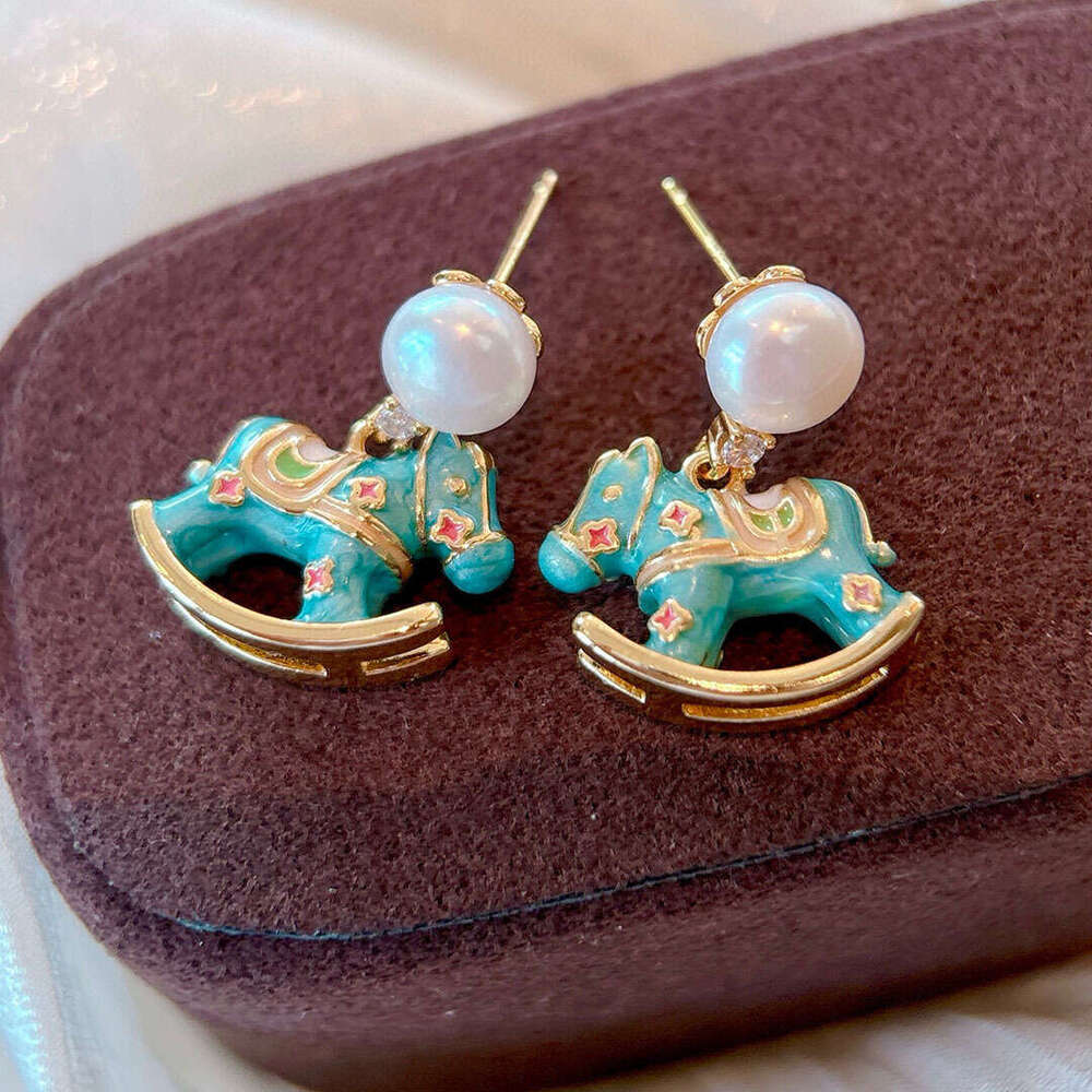 DHCollections Natural Freshwater Pearl Earrings for Women, Niche Cute Design, Colorful Enamel Pony Stud Earrings, New Style