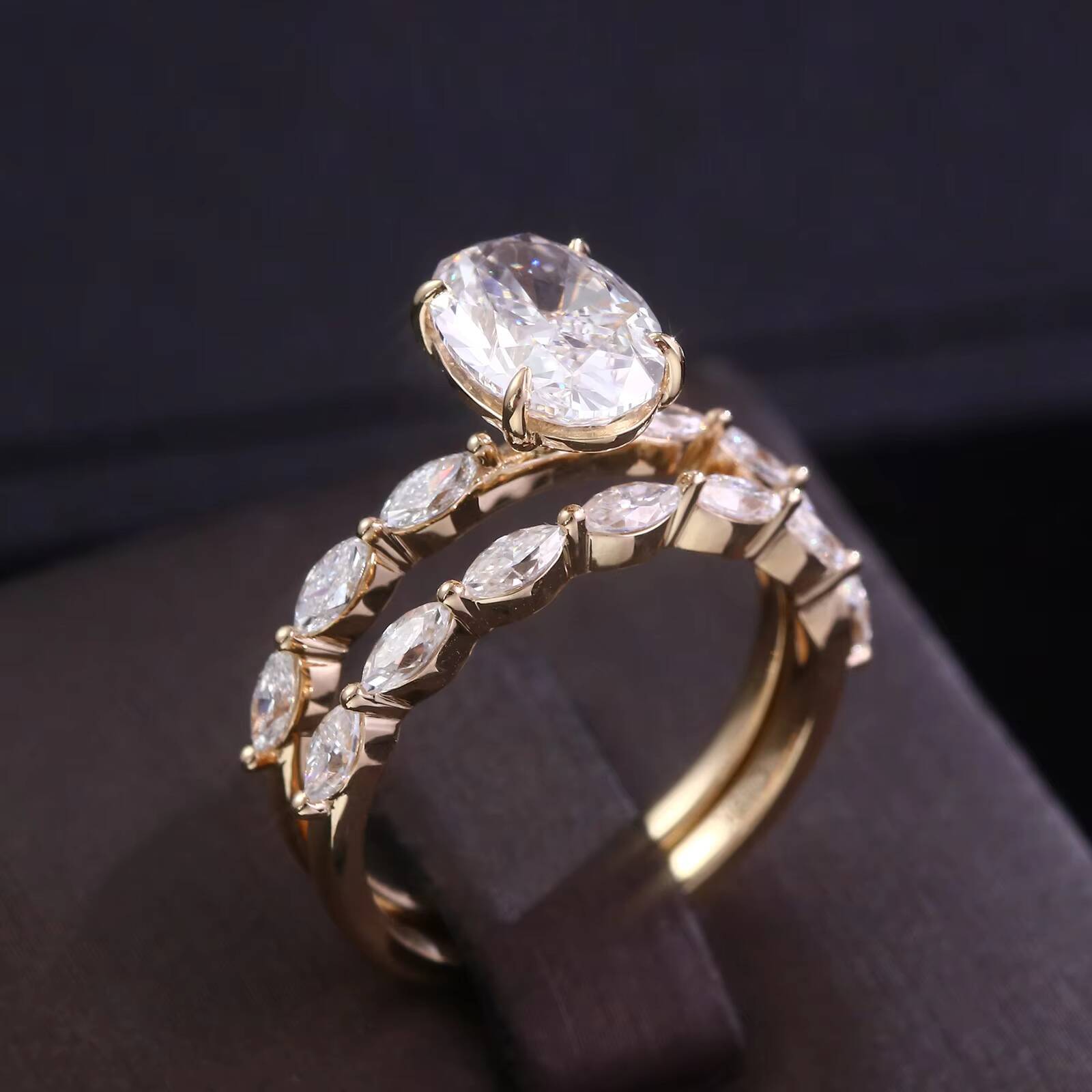 Specially Oval Cut Lab Diamond Half Eternity Ring Wedding Rings Gold 10k Couple Real Diamond Engagement Couple Set Gold Ring