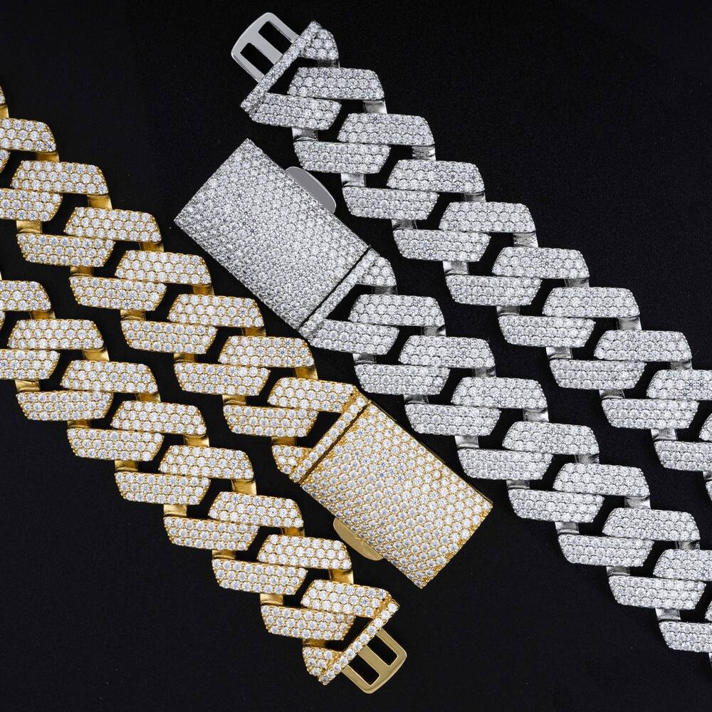 Hot Sale 3 Rows 12mm Wide HipHop Fashion Jewelry Necklace Moissanite Cuban Chain 925 Silver Iced Out Moissanite Cuban Link Chain