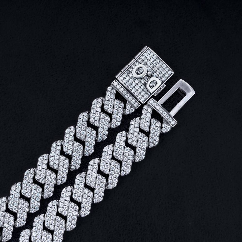 Luxury 1012mm Moissanite Cuban Chain 925 Silver Iced with D VVS GRA Certificate Two Tone 2 Rows Cuban Link Necklace