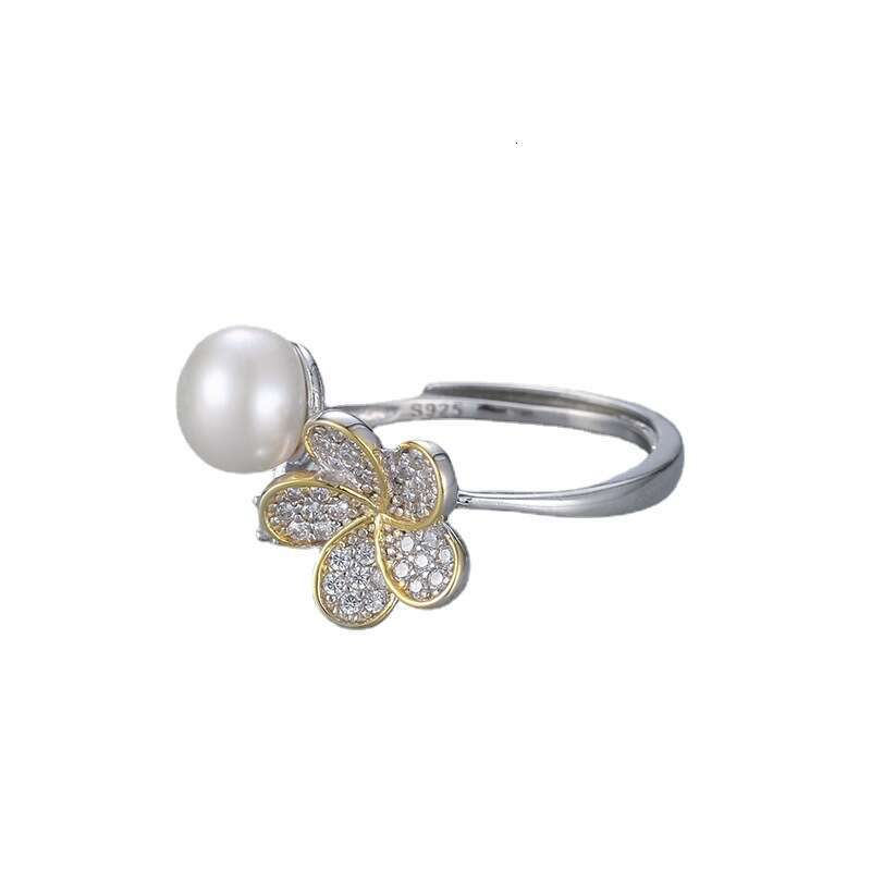 DHpet New European - American Style Color - Separated Flower Pearl Ring - S925 Silver Adjustable Ring
