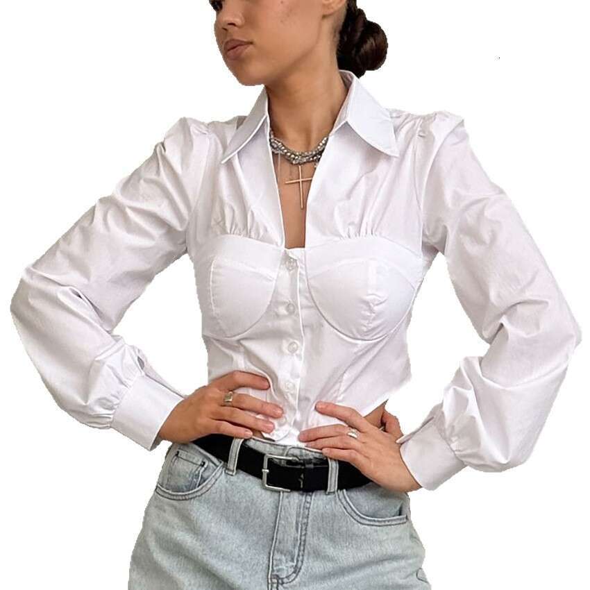 Autumn Winter New French Style Sexy Slim White Long Sleeve Shirt For Women With Design Sense, Elegant And Fashionable Commuting B3