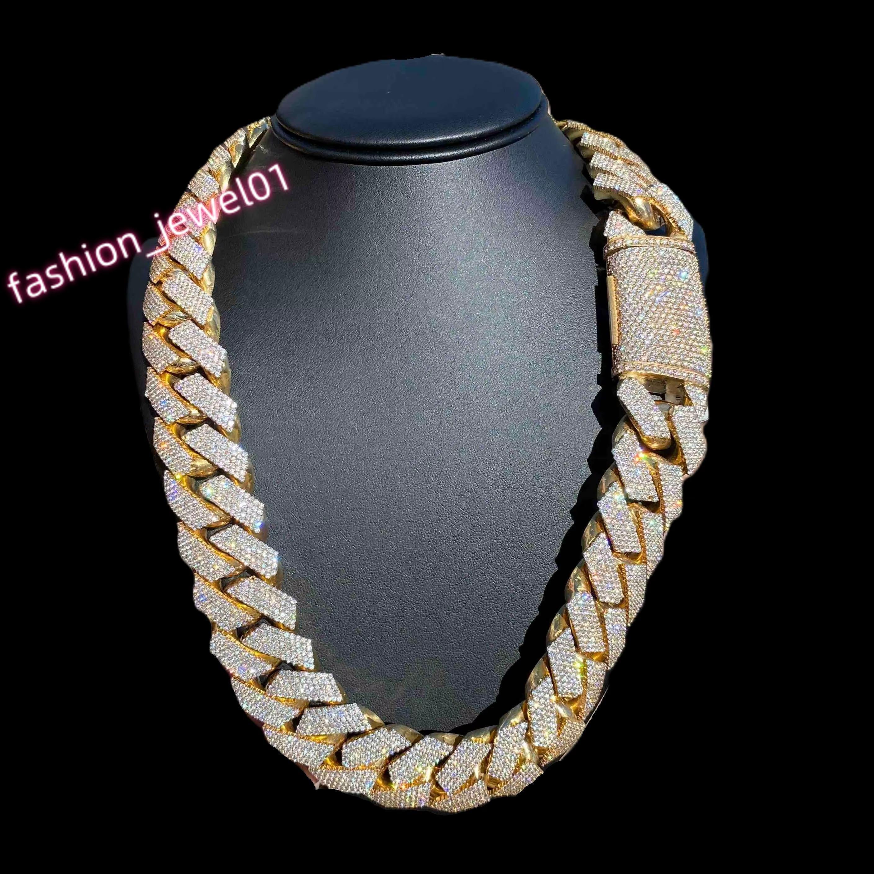 Mens 24Inch 925 Sterling Silver Hip Hop Style Necklace 22MM VVS Moissanite Diamond Thick Cuban Link Chain Gift for Occasions