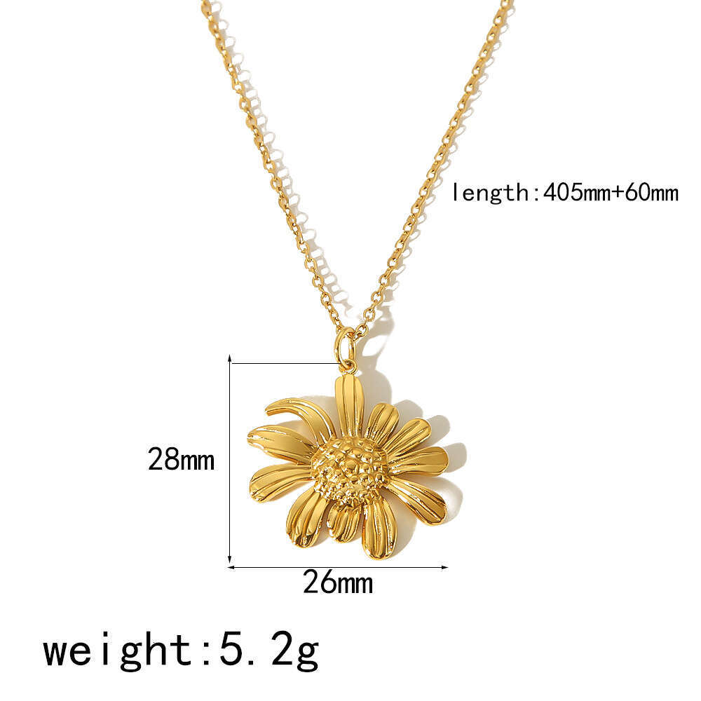 DHpet Hot Selling Titanium Steel High-End Necklace Pendant Set Gold Suower Small Daisy Earrings Ring