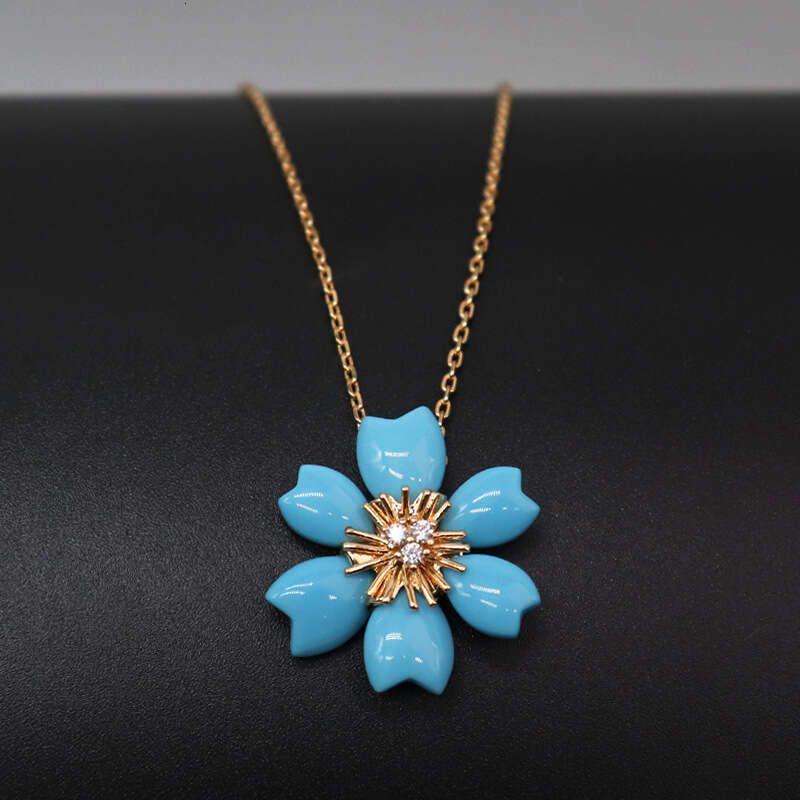 DHCollections Mutong's Necklace Big Sister Same Style Mother-of-Pearl Flower Camellia Water Drop Collarbone Chain White Gold Full Dia