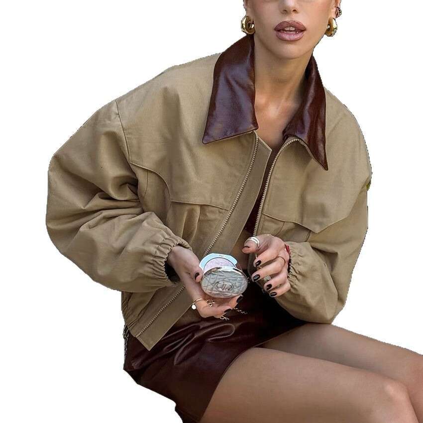 Autumn Winter New Color-Block Turn-Down Collar Long Sleeve Jacket For Women, Stylish And Elegant Design, Commuting B3