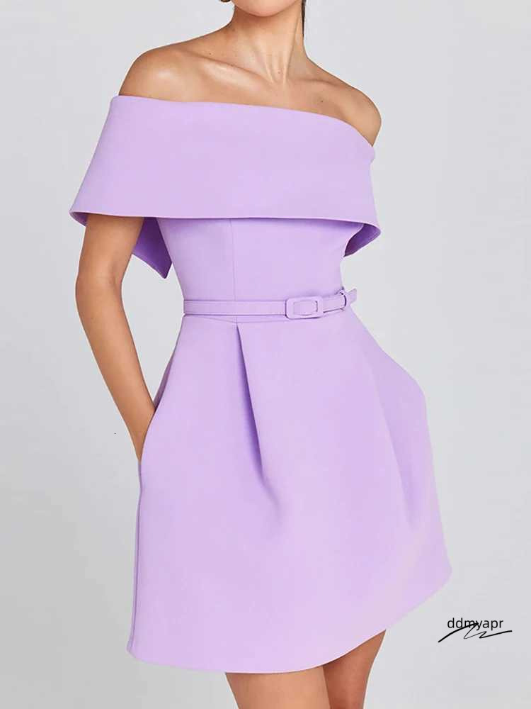 Women's Slash Neck Mini - Solid, Short Sleeve, Casual Summer Party Dress Ddmydec Ddmydec Ddmydec