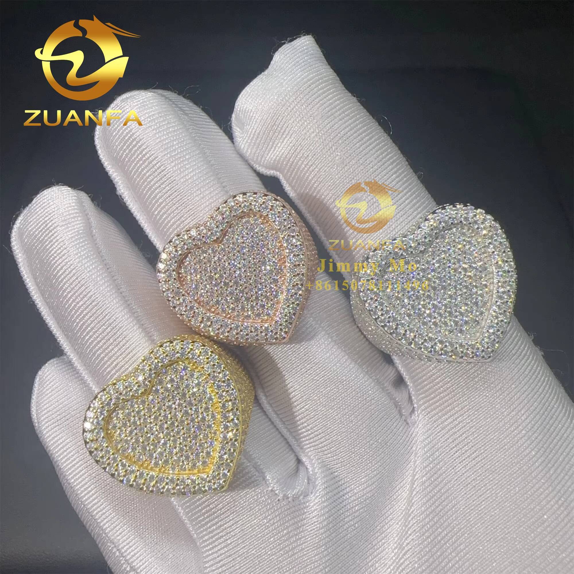 Lowest Price Pass Diamond Tester 925 Sterling Silver Full With Moissanite Diamond Hip Hop Iced Out Heart Shape Ring Men