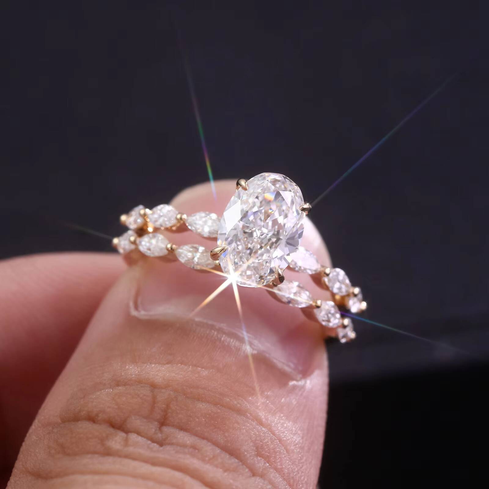 Specially Oval Cut Lab Diamond Half Eternity Ring Wedding Rings Gold 10k Couple Real Diamond Engagement Couple Set Gold Ring