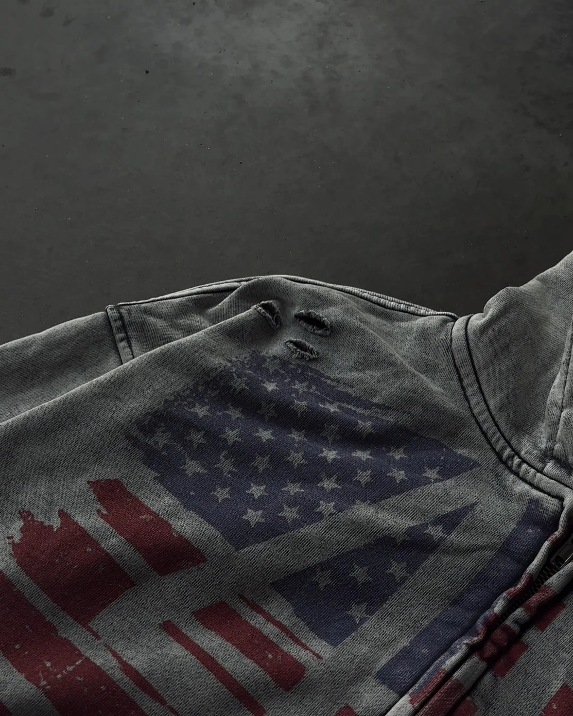 Retro American Flag Pattern Zip Up Hoodie for Men Hip Hop Harajuku Break Hole Loose Hoodies Y2k Streetwear Sweatshirt 250815