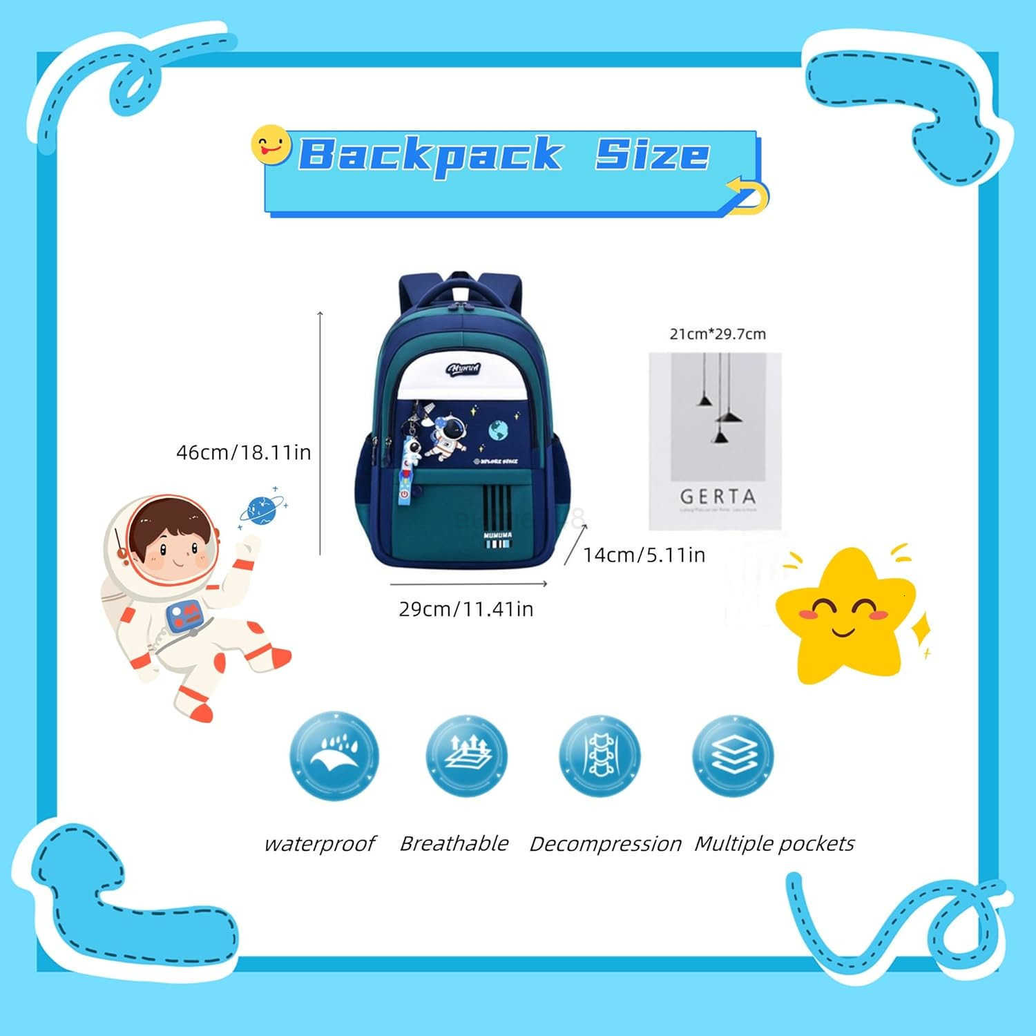 Backpack Astronaut Sports Kids Backpack Space Schoolbag for GirlsBoys Elementary Student BookbagZ250906
