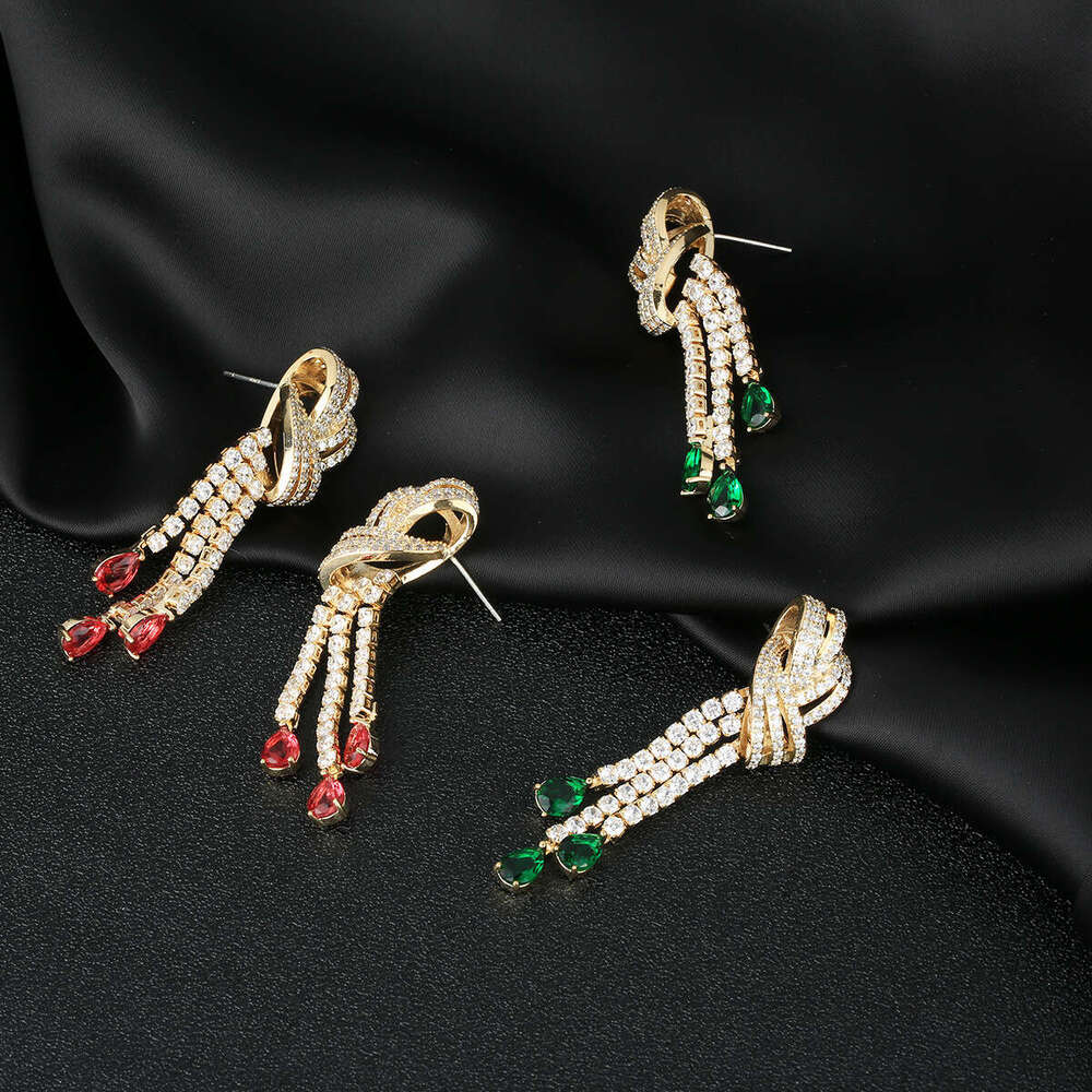 DHcollections:S Sier Needle Light Tassel Long Water Drop Fashion Bowknot Versatile Earrings Women