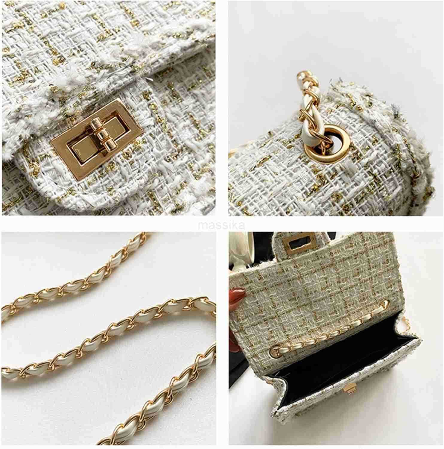 Designer Shoulder Bag for Women Trendy Mini Clutch Evening Bags Quilted Chain Cross body Bag Tweed Purses for Women M250906