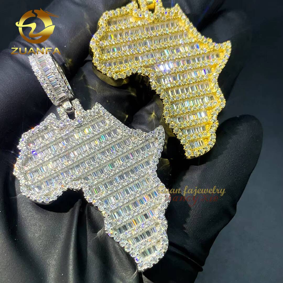 Fashion Moisssanite Hip Hop Jewelry Private 925 Silver Map Pendant Iced Out VVS Diamond Moissanite Pendant