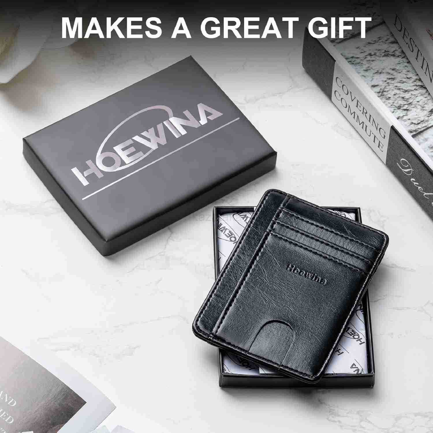 Slim Wallet for Men CARD Holder Wallet Minimalist Design RFID Blocking Front Pocket Leather Thin Wallet for Men and WomenBlack Z250906