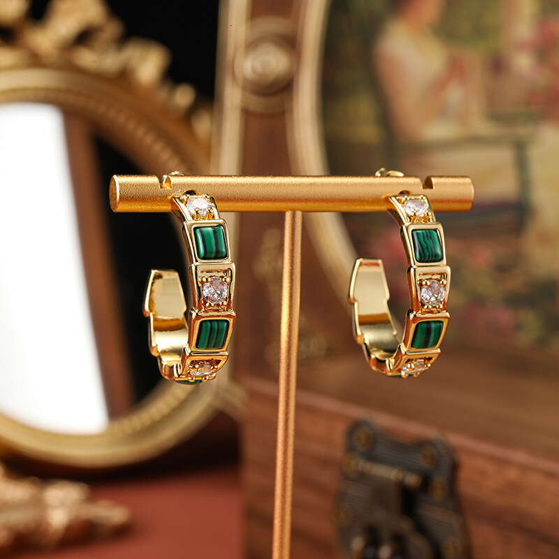 DHpet Fashion Inlaid Malachite C-Shaped Autumn Winter Studs Elegant High-End Niche Light Earrings for Women