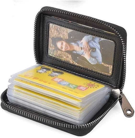 Leather CARD Holder Wallet Case Bank Card Case RFID Blocking Secure Card Case ID Case Organizer Zipper Wallet 1 Pcs Black Z250906