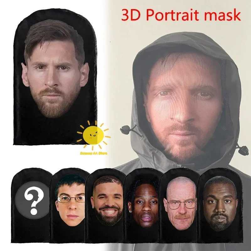 New 3D Printed Kanye Mask Drake Elastic Mesh Full Face Mask for Unisex Cosplay Headwear Party Simulation Balaclava Hat Headgear W250906