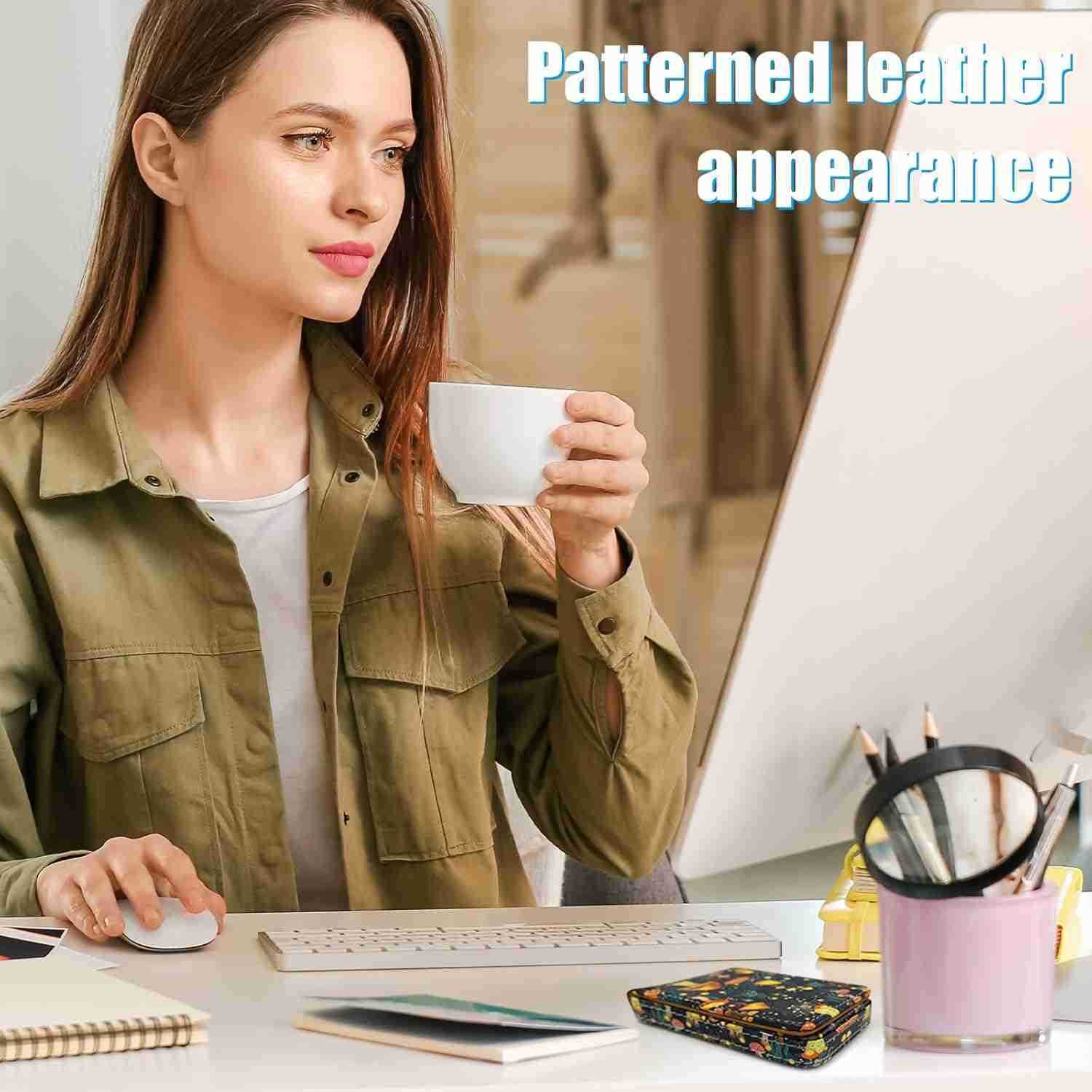 Card Holder PU Leather Printing Business Card Case Pocket with Magnetic Shut Portable Business Card Carrier Holder for Women or Men Mushroom Z250906