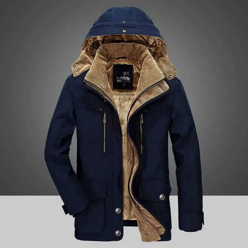 Parka Outdoor Mens Winter Jacket Plus Velvet Thick Warm Multi Pocket Jackets Solid Parkas Male Zipper Coat Large Size Clothing W250906