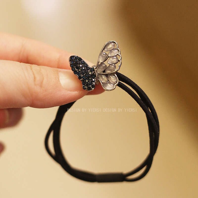 DHpet 2025 Korean High Elastic Hair Tie Adult Rhinestone Hair Rope Black Gunmetal Butterfly Heart Cat Eye Bowknot Alloy Head Accessory