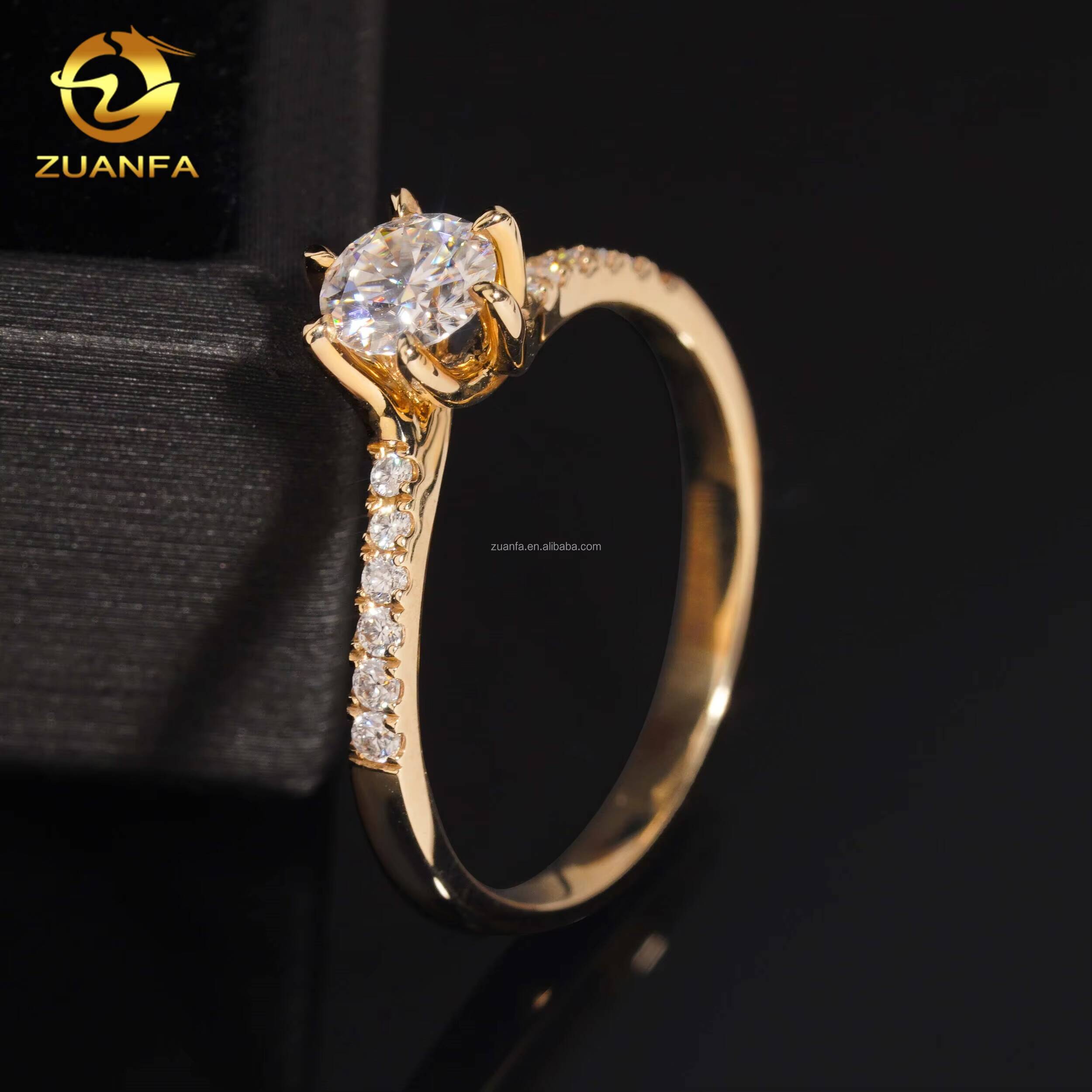 Hidden Halo Anniverssany Gift 14k Real Gold Wedding Bridal Jewelry Luxury 05ct D VVS1 Moissanite Diamond Engagement Ring