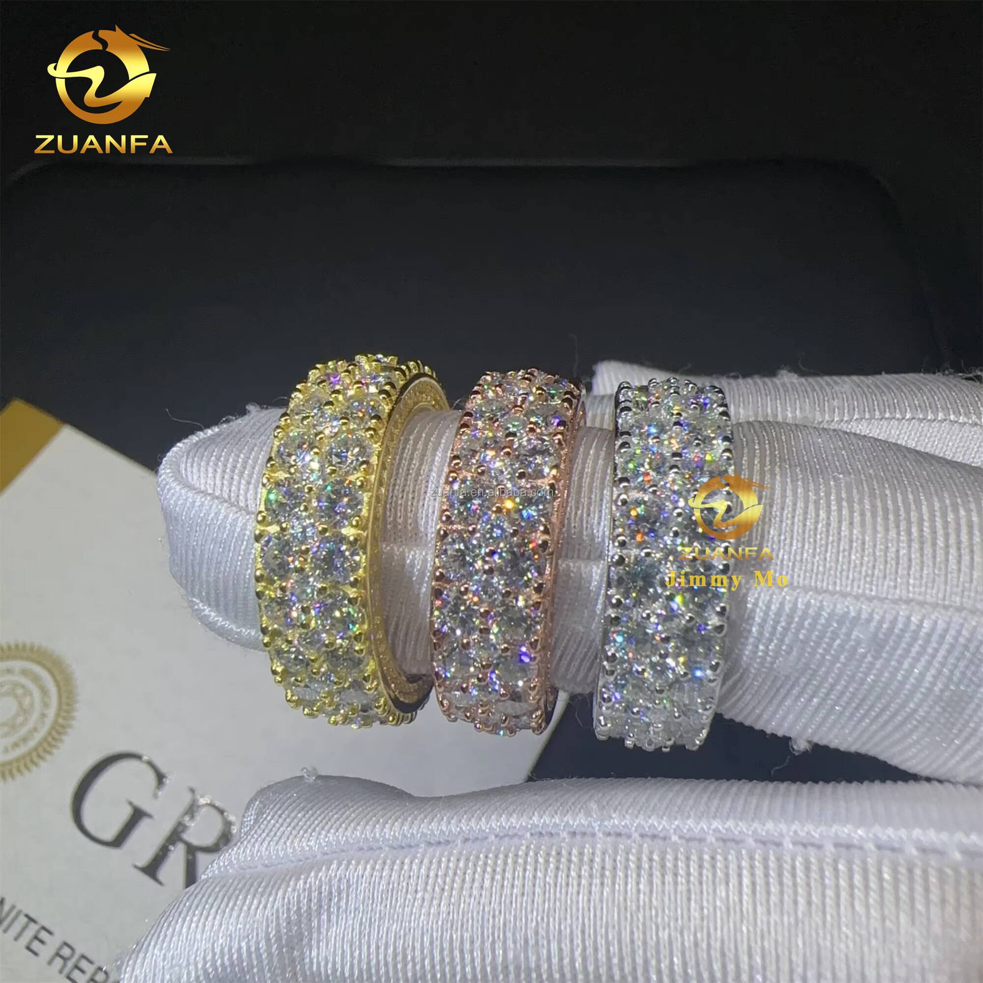 White Yellow Rose Gold Color Luxury Jewelry GRA Certificate S925 Fully Iced Out VVS Moissanite Diamond Eternity Band Ring
