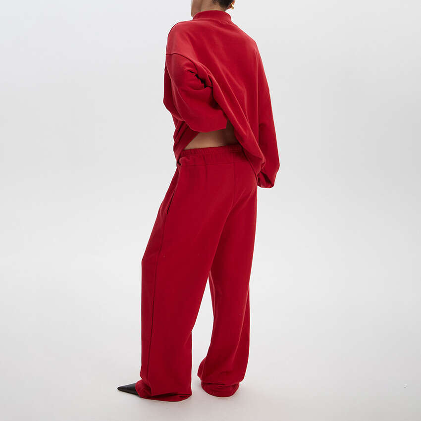 Autumn Winter New Loose Simple Zipper Printed Sweatshirt Wide-Leg Pants Set Design Sense Elegant Casual B3