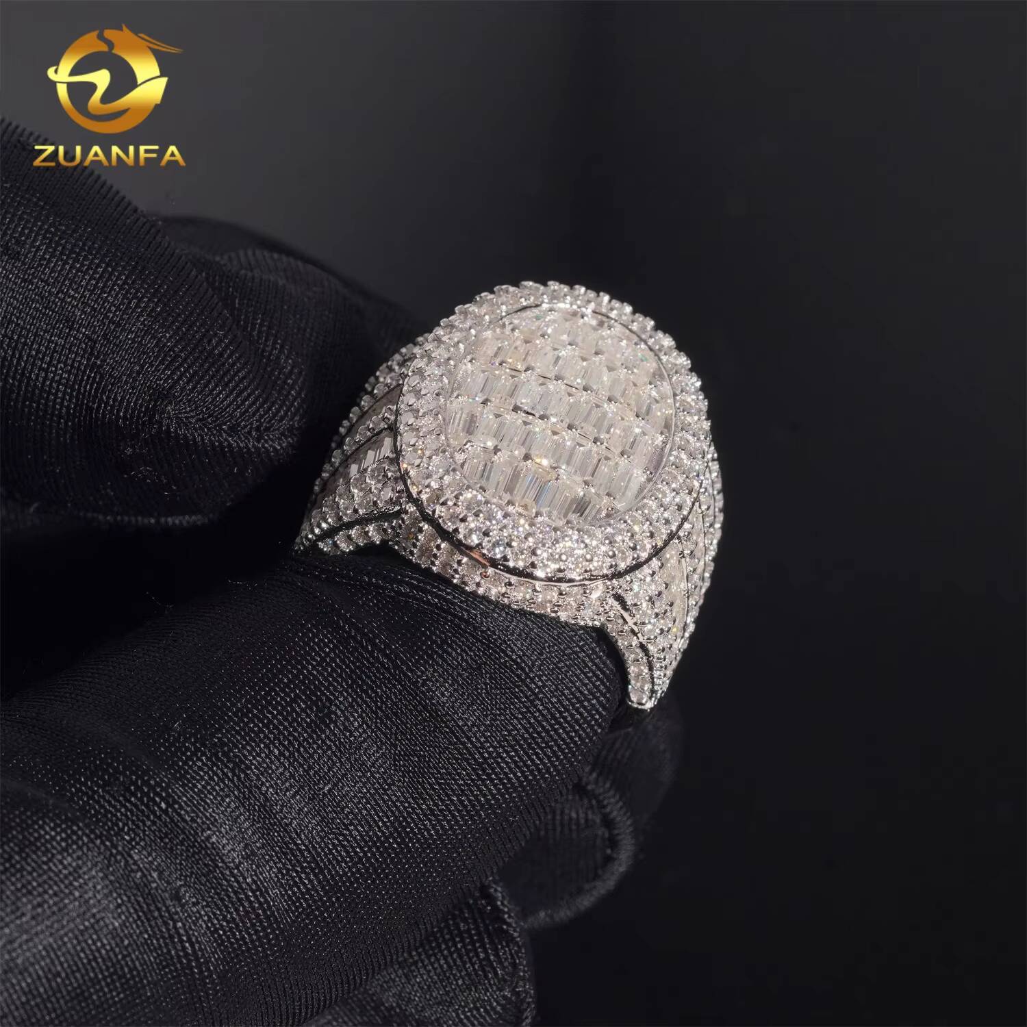 Iced Out Men Diamond Ring 925 Silver Moissanite Baguette Cut Design Luxury Men Hip Hop Ring