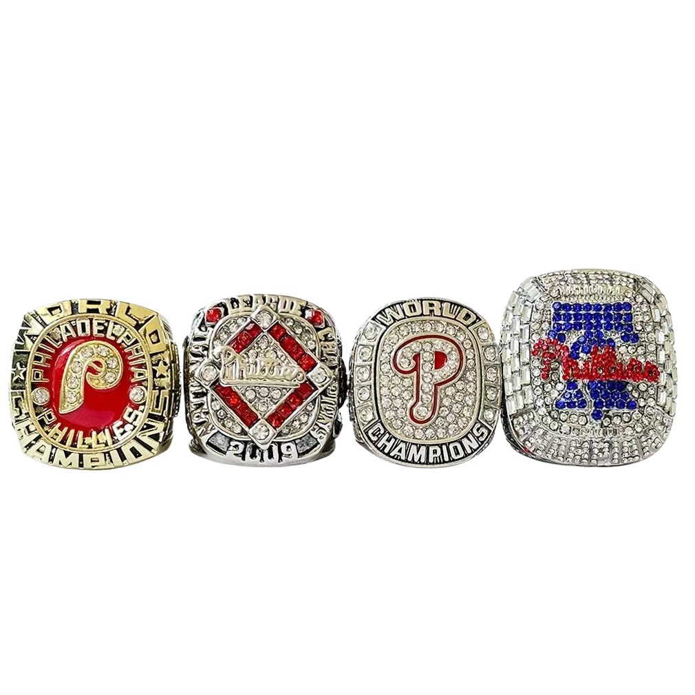 4pcs Phillies World Series Baseball Team Champions Championship Ring Sport Souvenir Men Fan Gift wholesale Hip Hop Punk Jewelry 2025