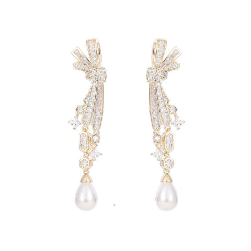 DH collections: 2025 Fall Ultra - Elegant Bridal Earrings with Zircon - inlaid Bow - knot and Pearl Tassels