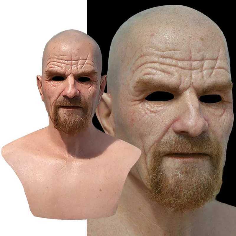 American TV series Deadly Poison Master Old White Mask Bald Old Man Latex Head Cover Halloween Cosplay Funny Prop W250906