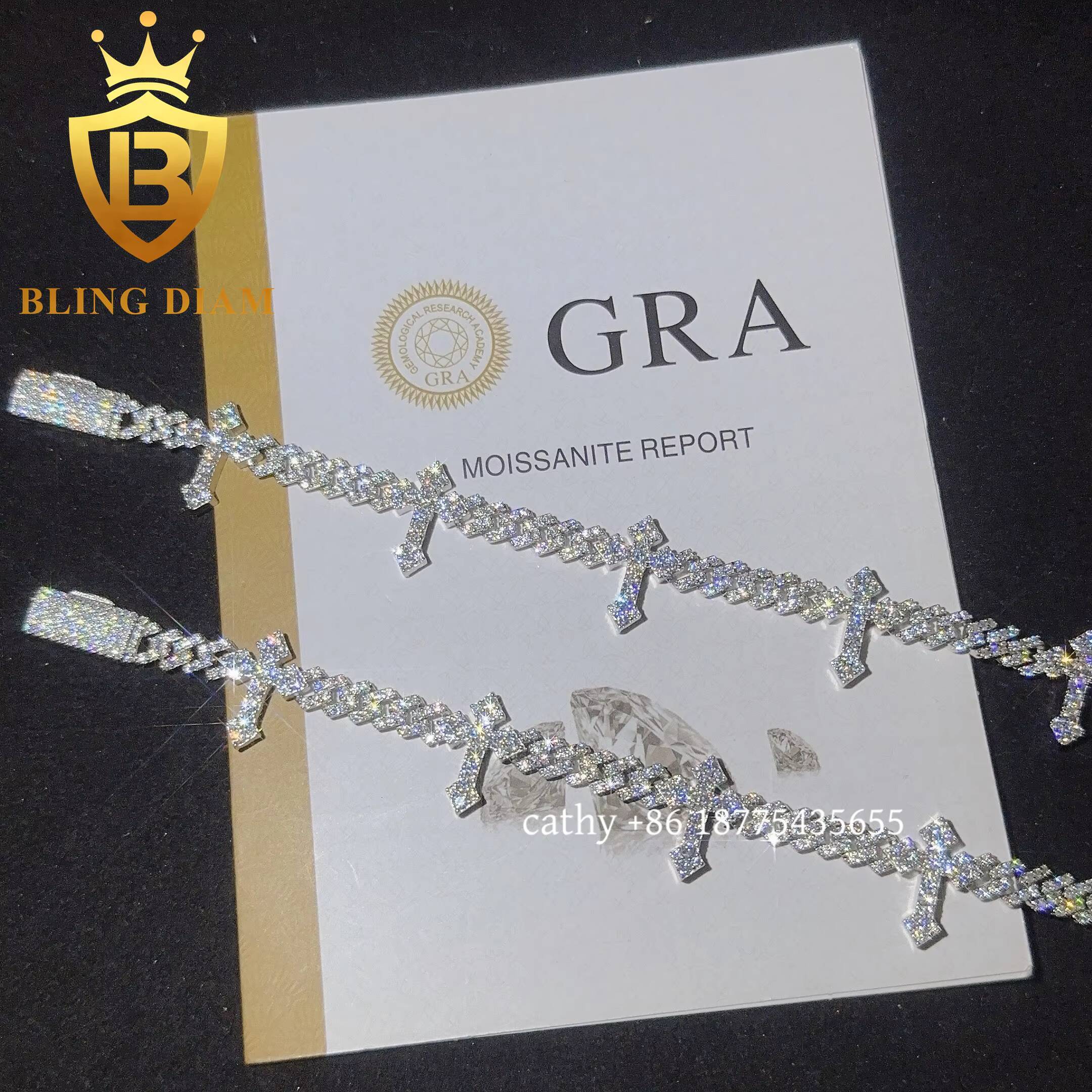 Chain For Man Solid Silver 6Mm Hip Hop Men Women Fashion Moissanite Cross woman necklace Cuban Link Chain Bracelet Crystal